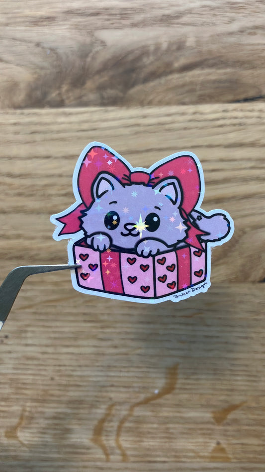 Katze in Geschenkkiste Sticker Valentinstag