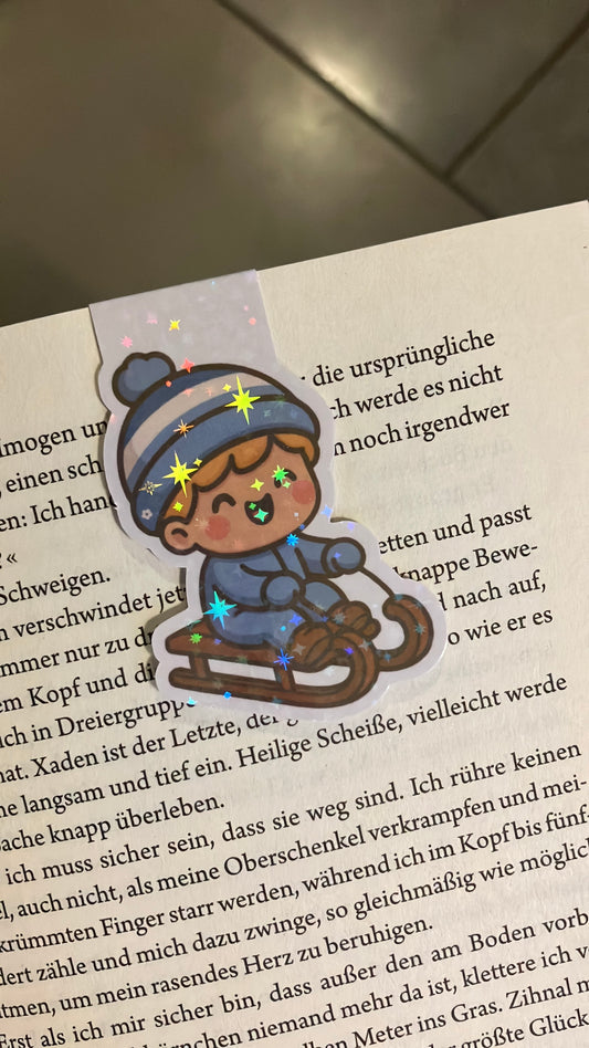 Lesezeichen Magnetisch Junge auf Schlitten