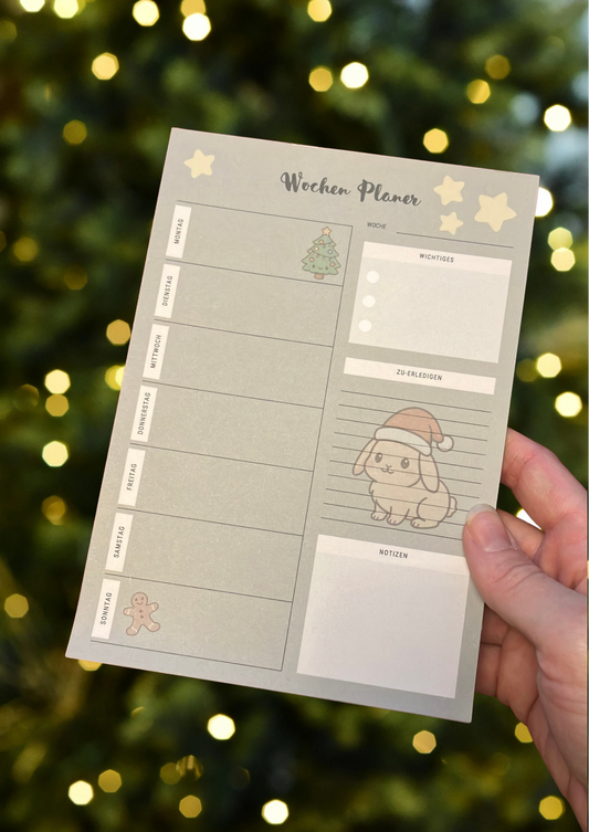 Wochenplaner Hase mit Weihnachtsmütze